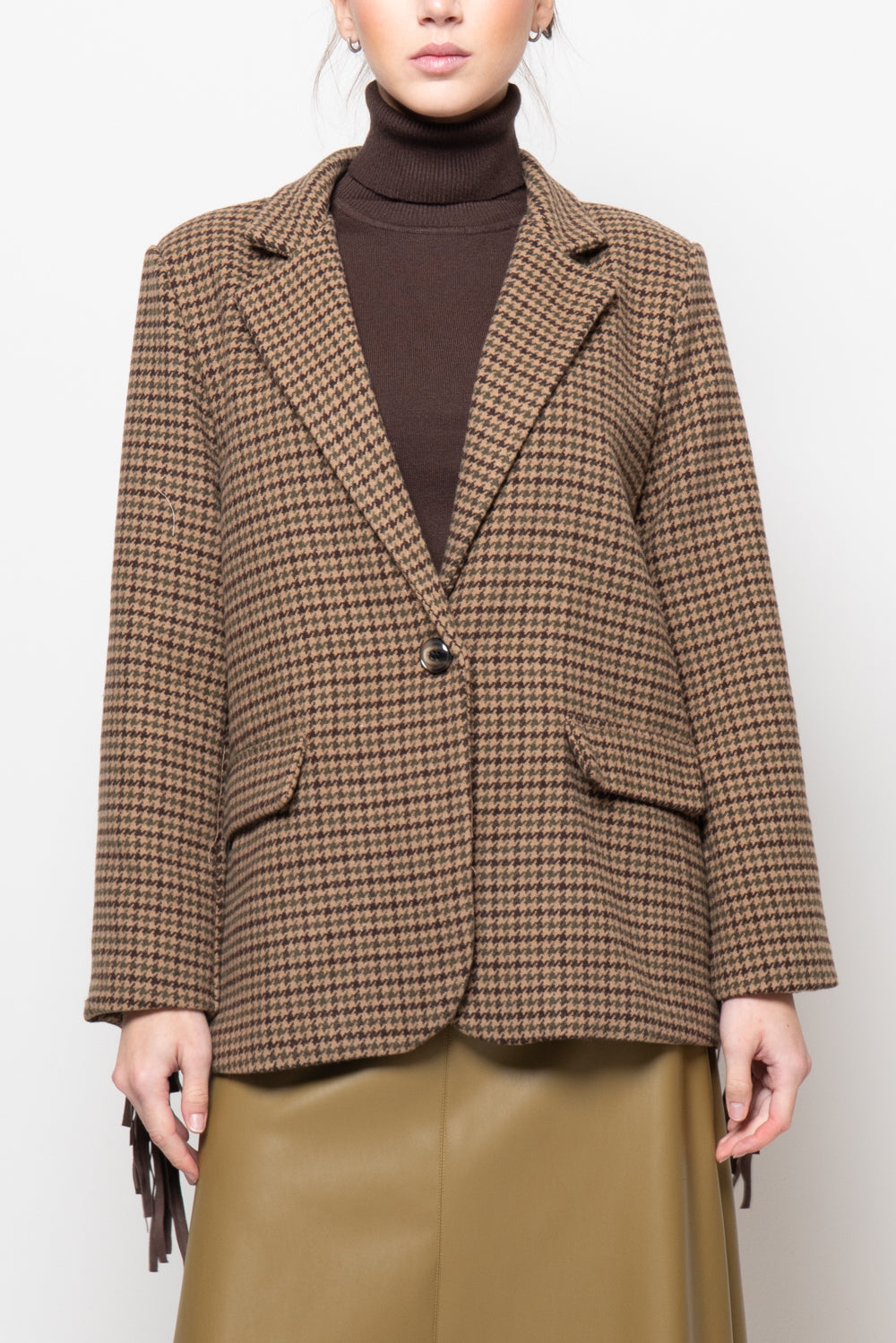 Giacca pied de poule con frange