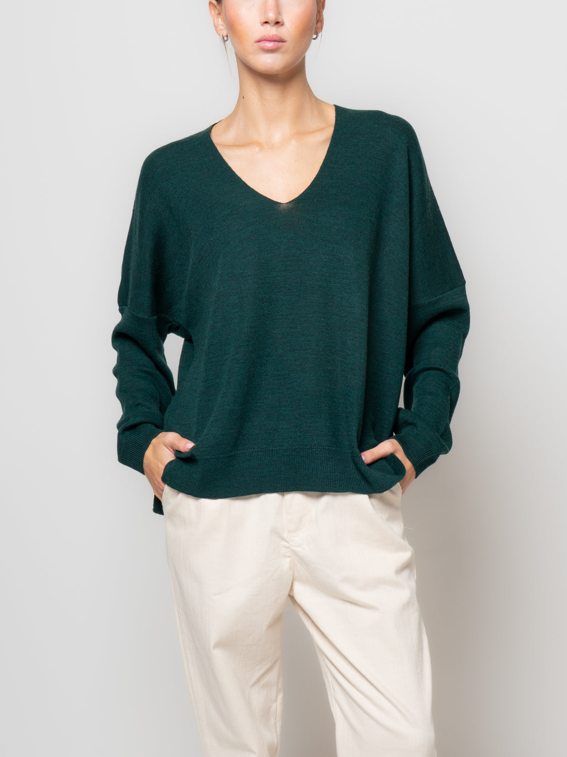 Maglia scollo a V misto lana