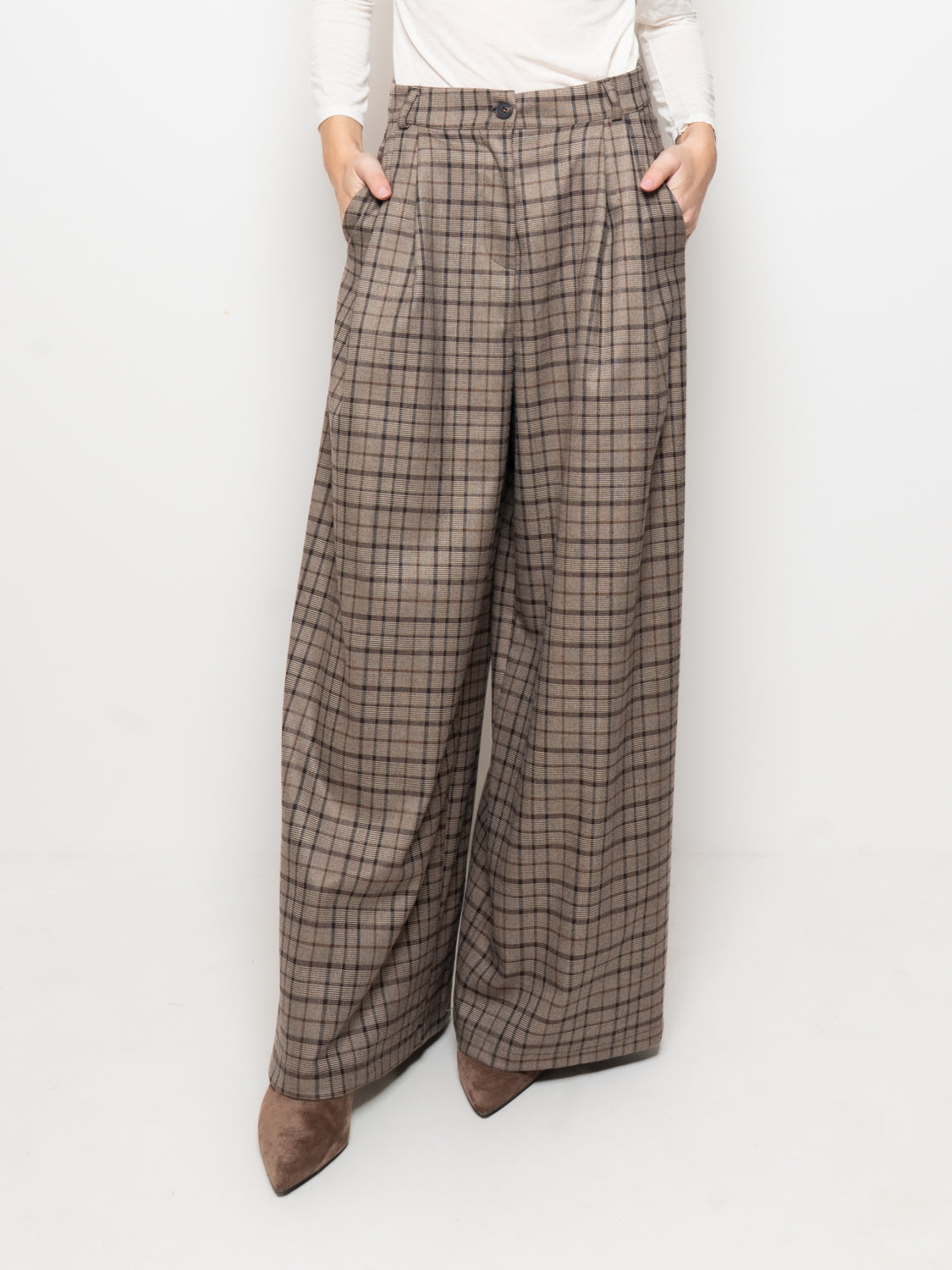 Pantalone culotte a quadri vita alta