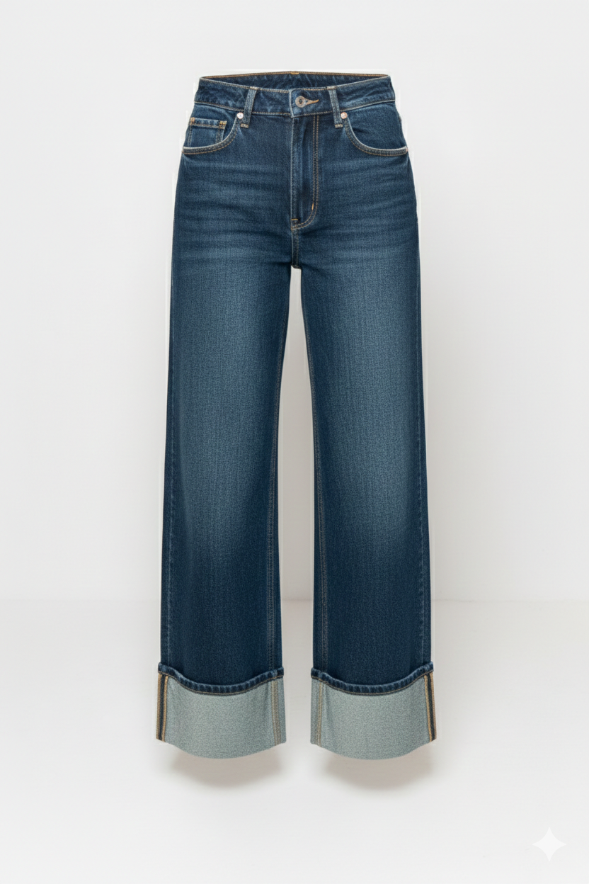 Jeans wide con ribalta