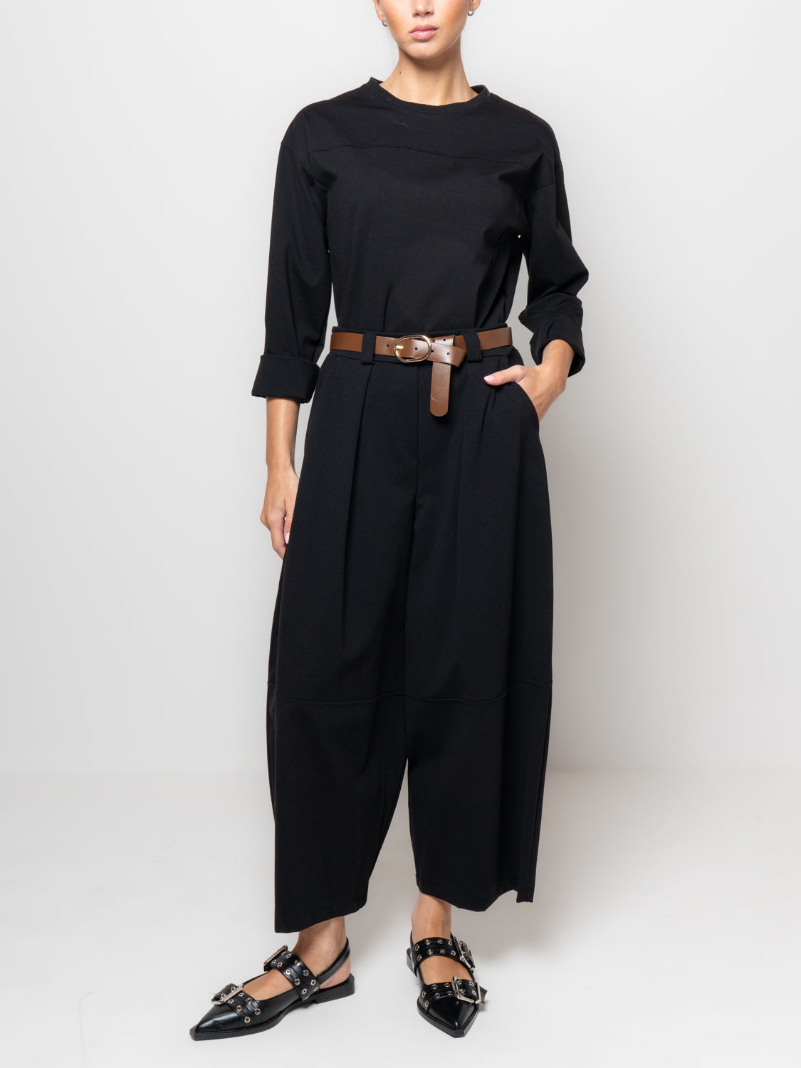 Pantalone barrel in punto milano