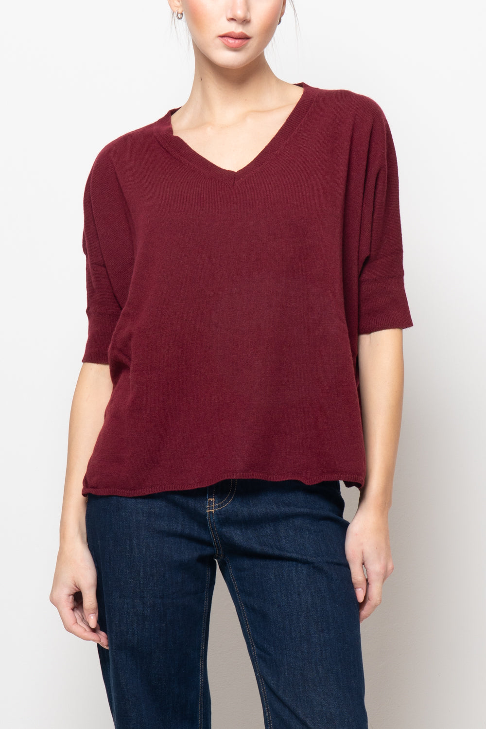 Maglia misto cashmere manica corta scollo V