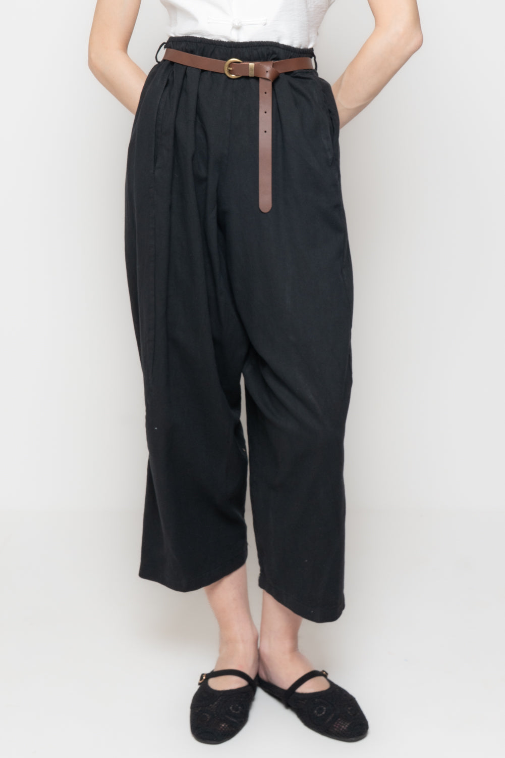 Pantalone a Gamba Larga con Cintura
