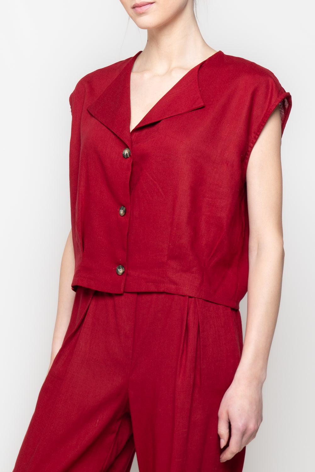 Gilet Cropped in Misto Lino