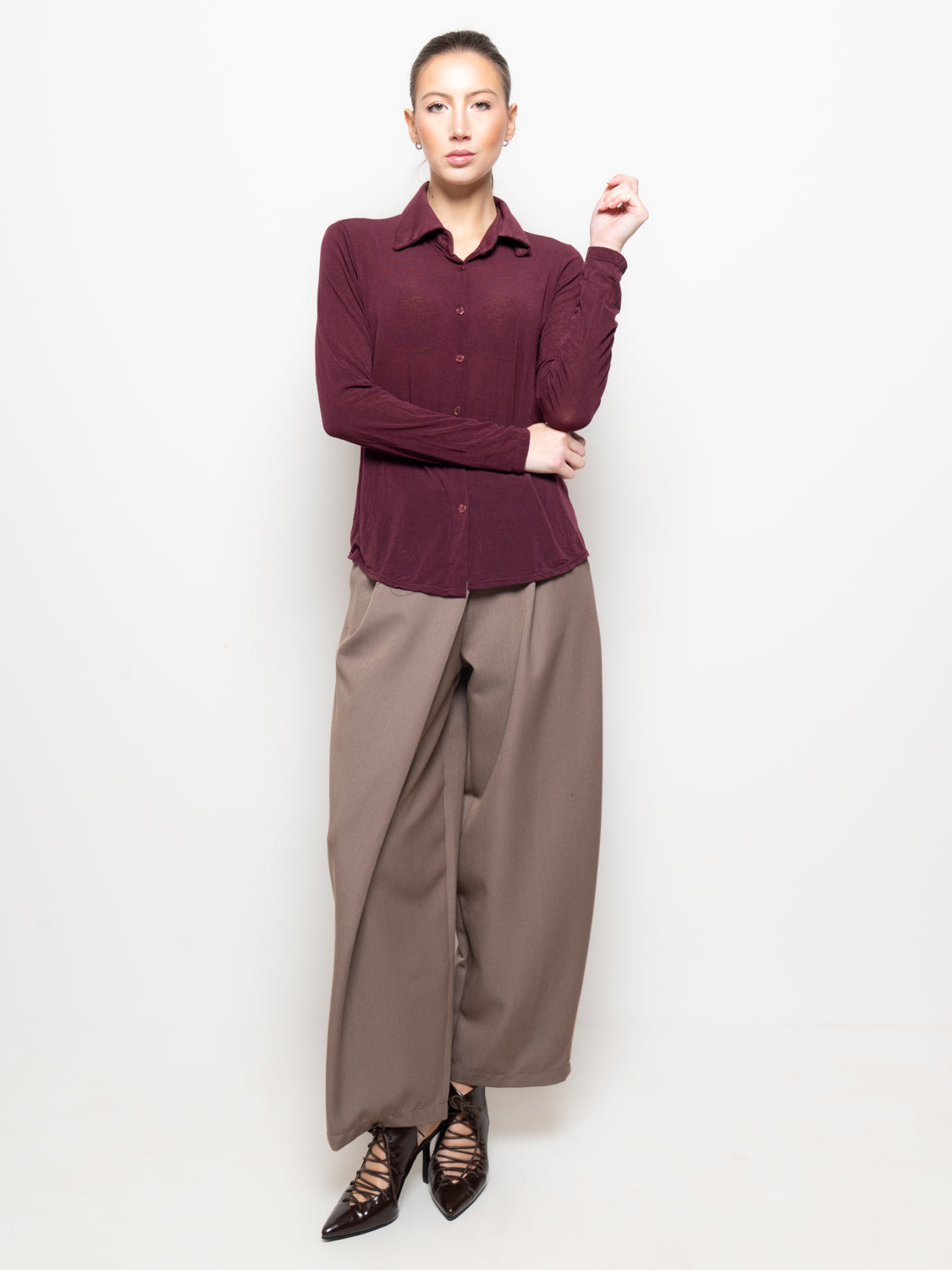 Camicia misto cashmere con colletto