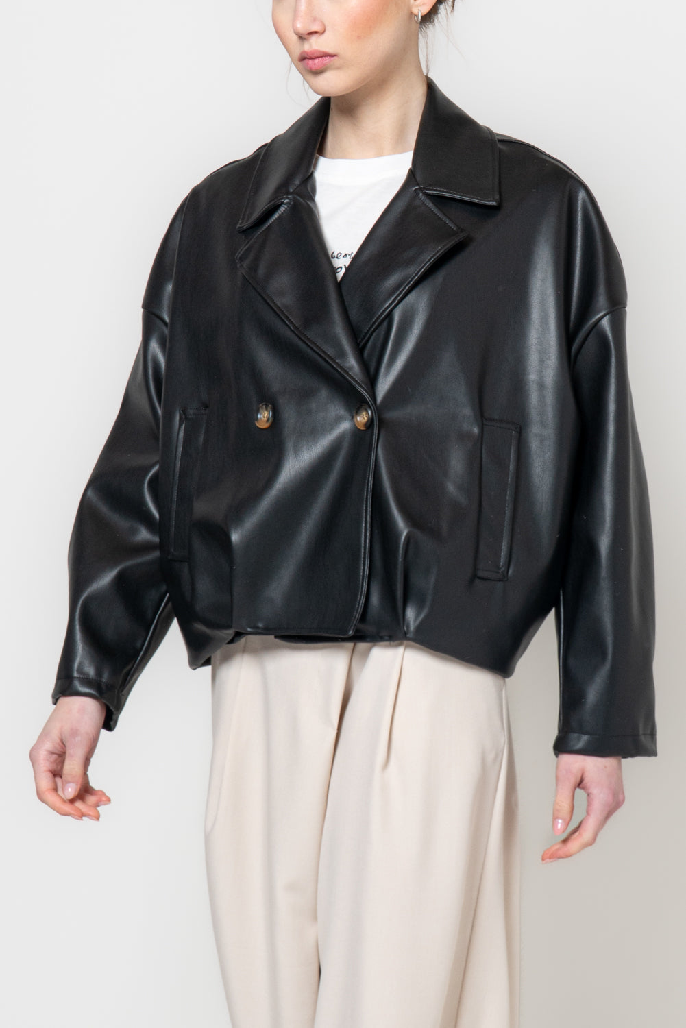 Bomber doppiopetto in similpelle