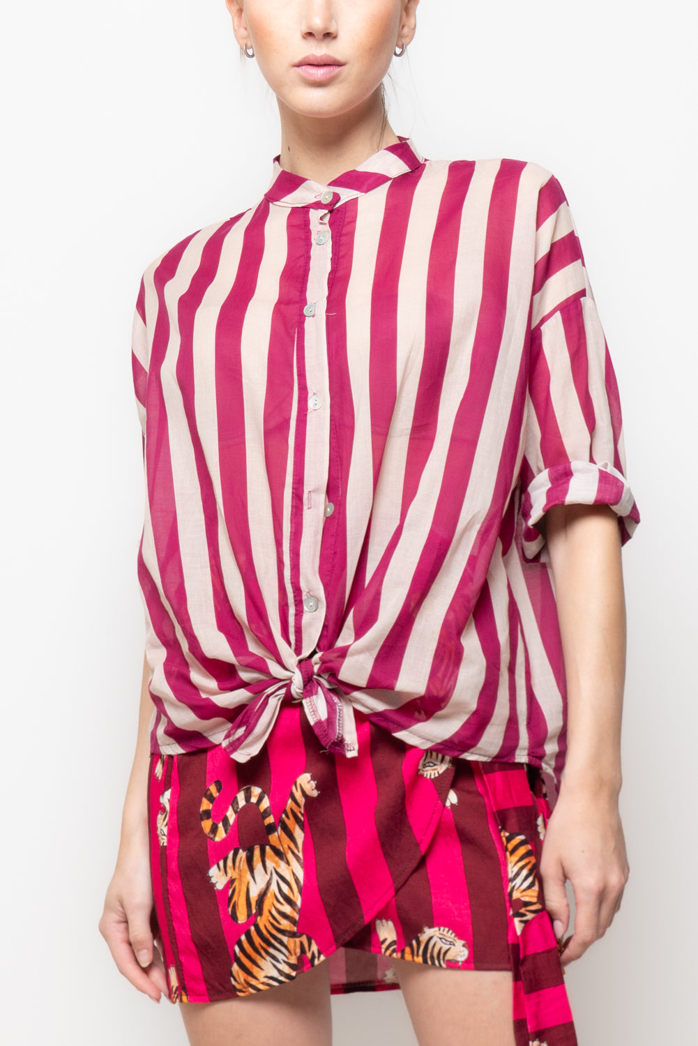 Camicia alla coreana a righe