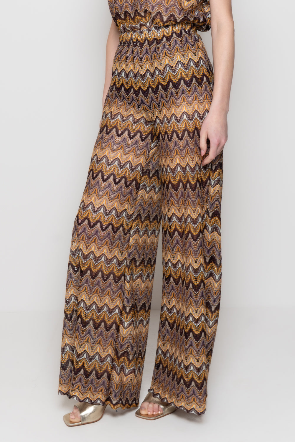 Pantaloni Palazzo in Maglia con Motivo Geometrico