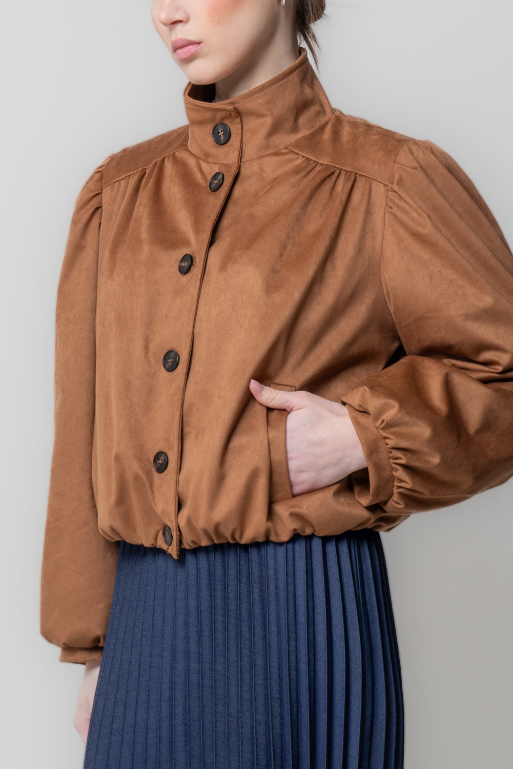 Bomber Scamosciato con Arricciature