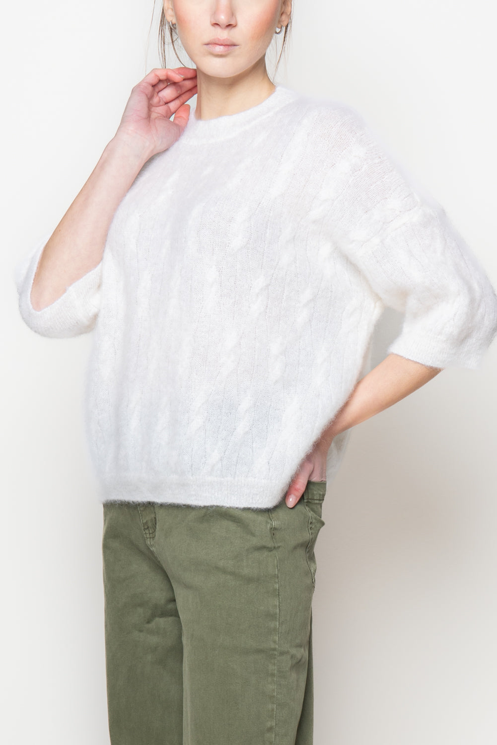 Maglia a treccia in superkid mohair