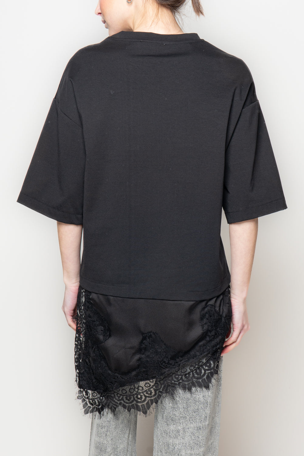 T shirt con pizzo combinato