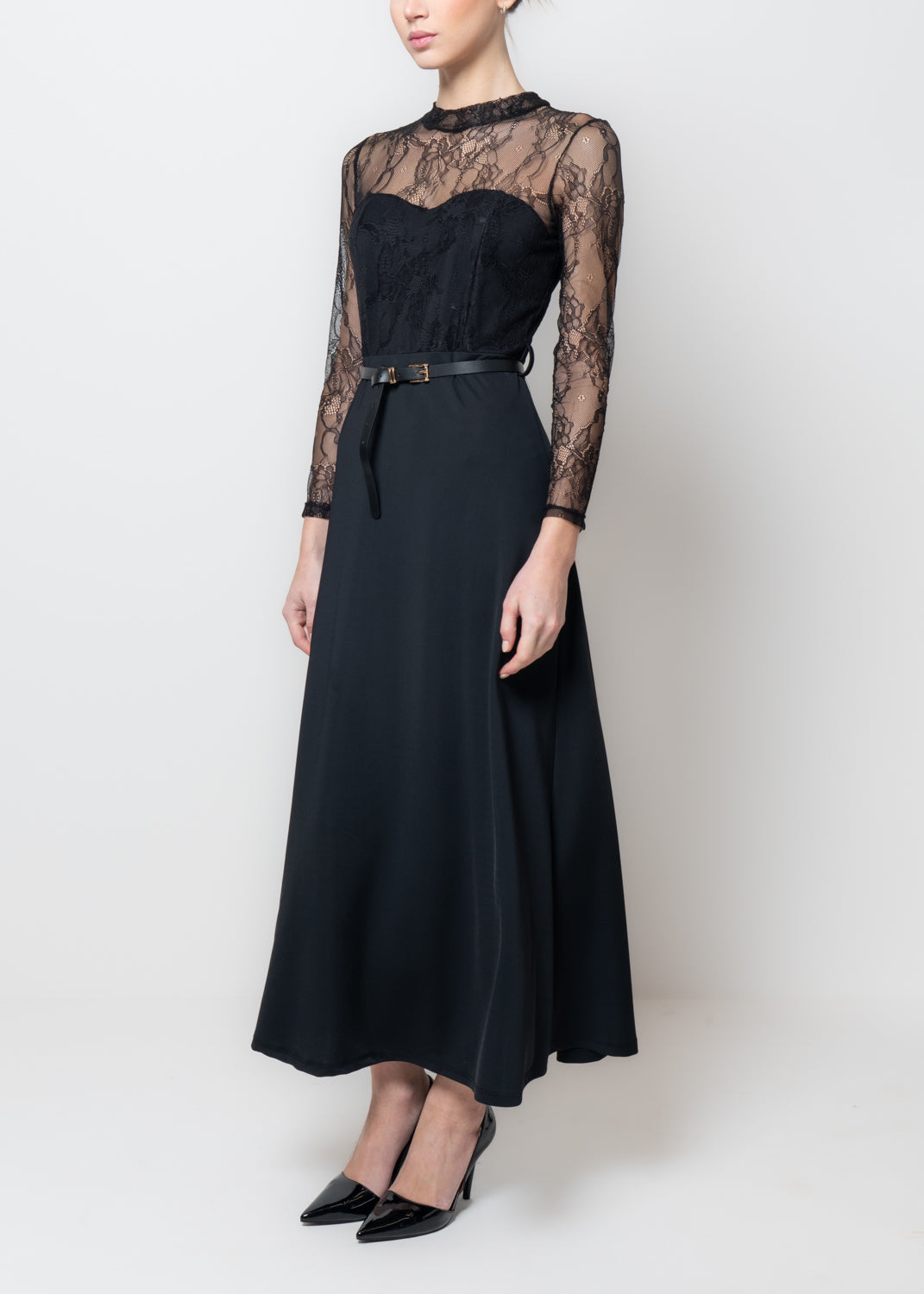 Abito lungo in doppio tessuto