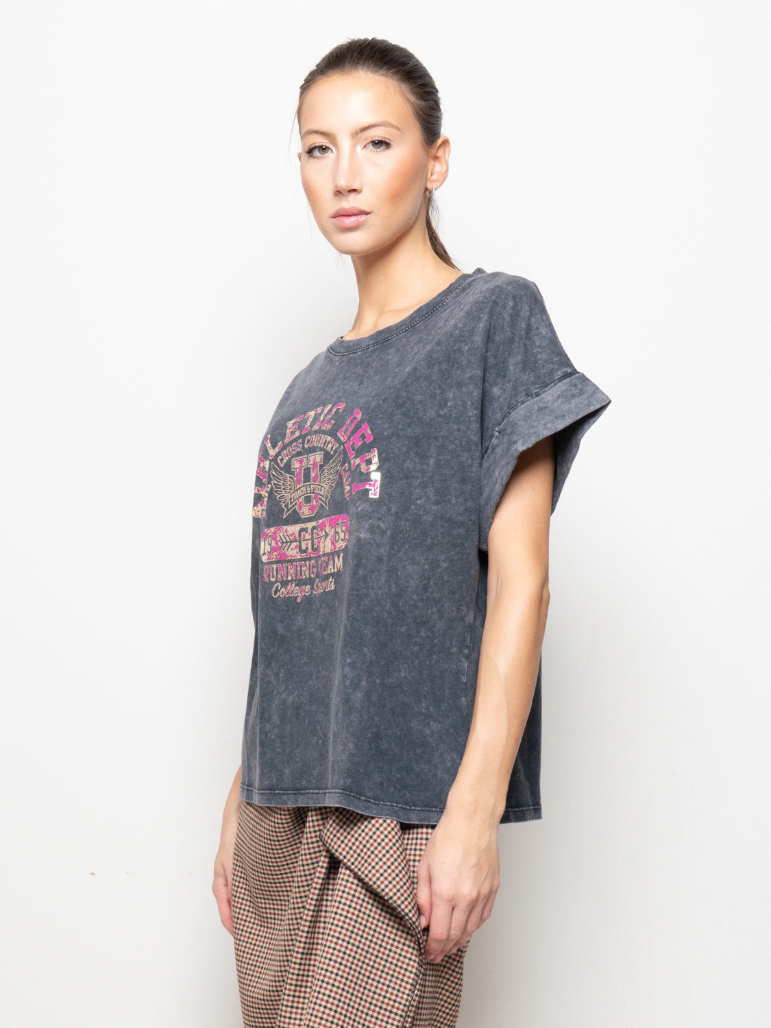 T-shirt girocollo con stampa grafica college