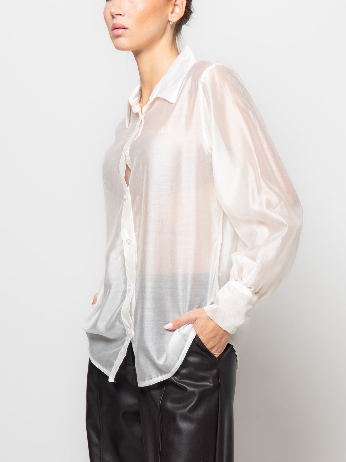 Camicia in tencel con manica volume
