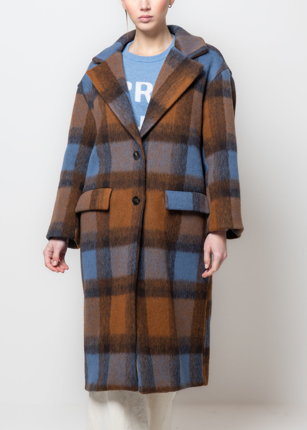 Cappotto tartan in lana cotta