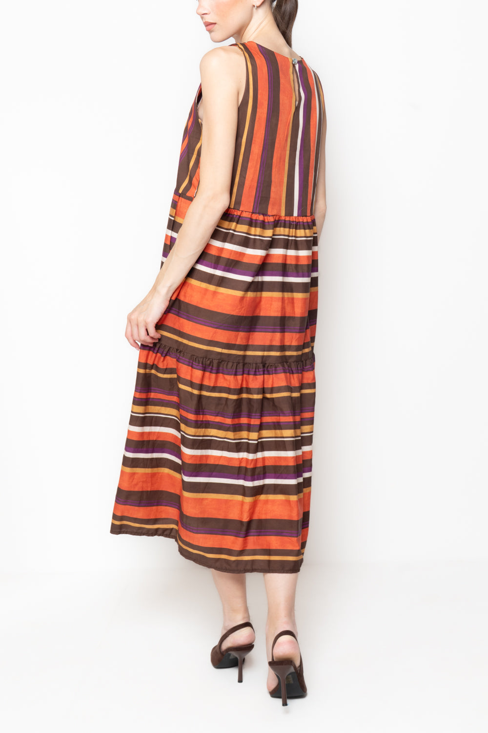 Abito Lungo a Balze a righe multicolor