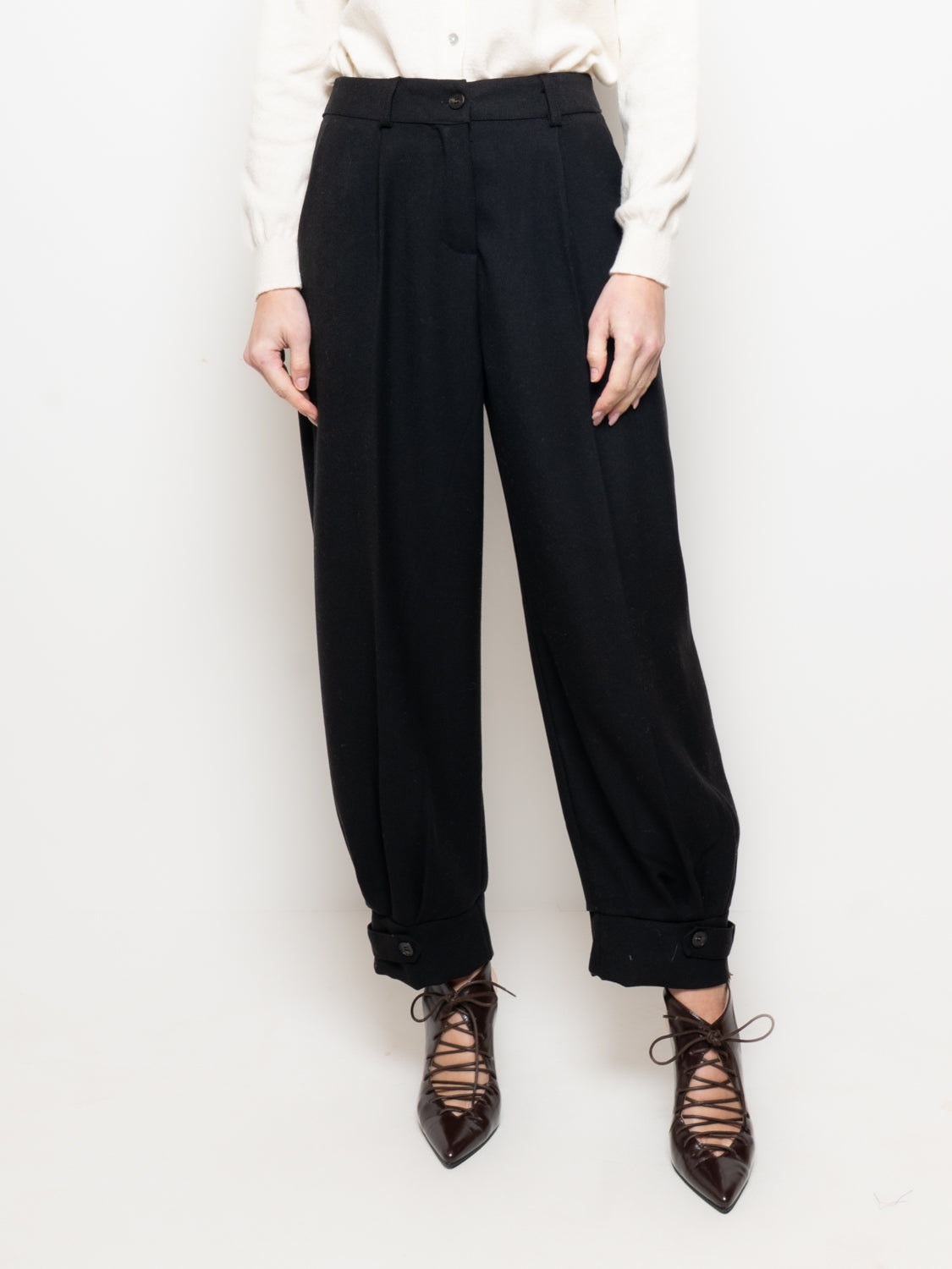 Pantalone cropped a vita alta con polsino