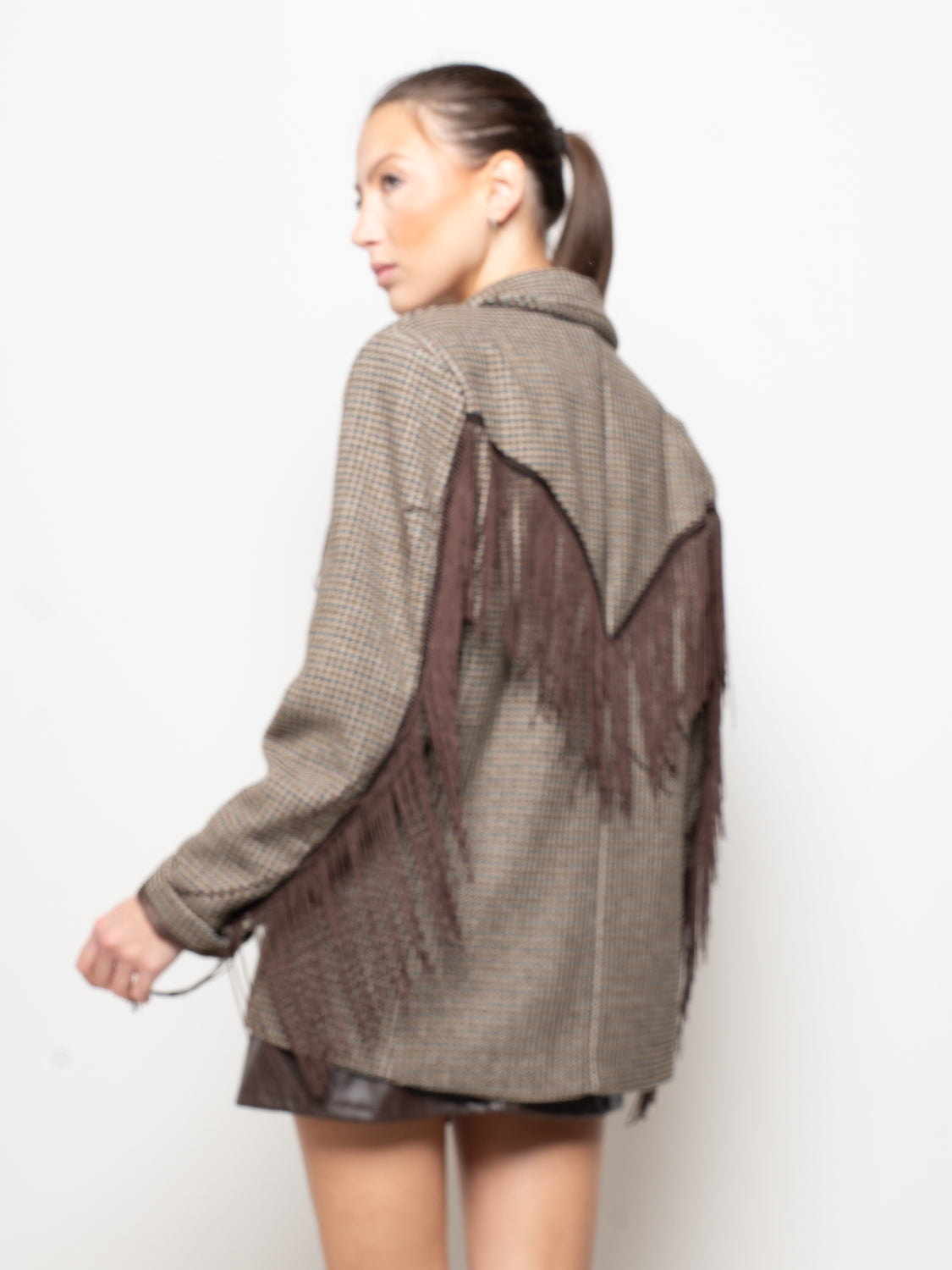 Blazer in pied de poule con frange