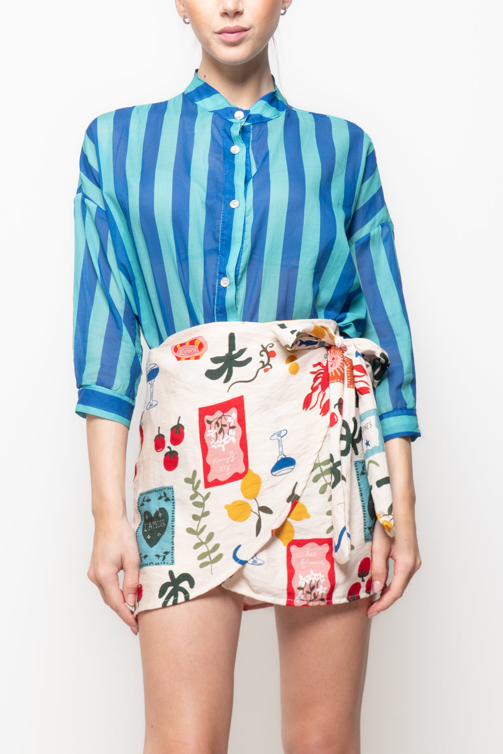 Camicia alla coreana a righe