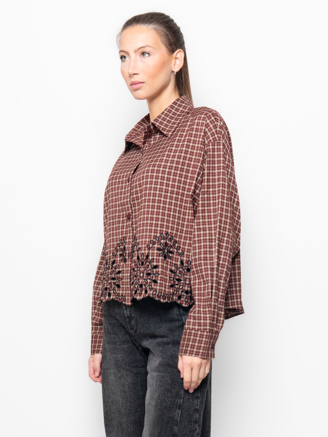 Camicia check con ricamo a fiori
