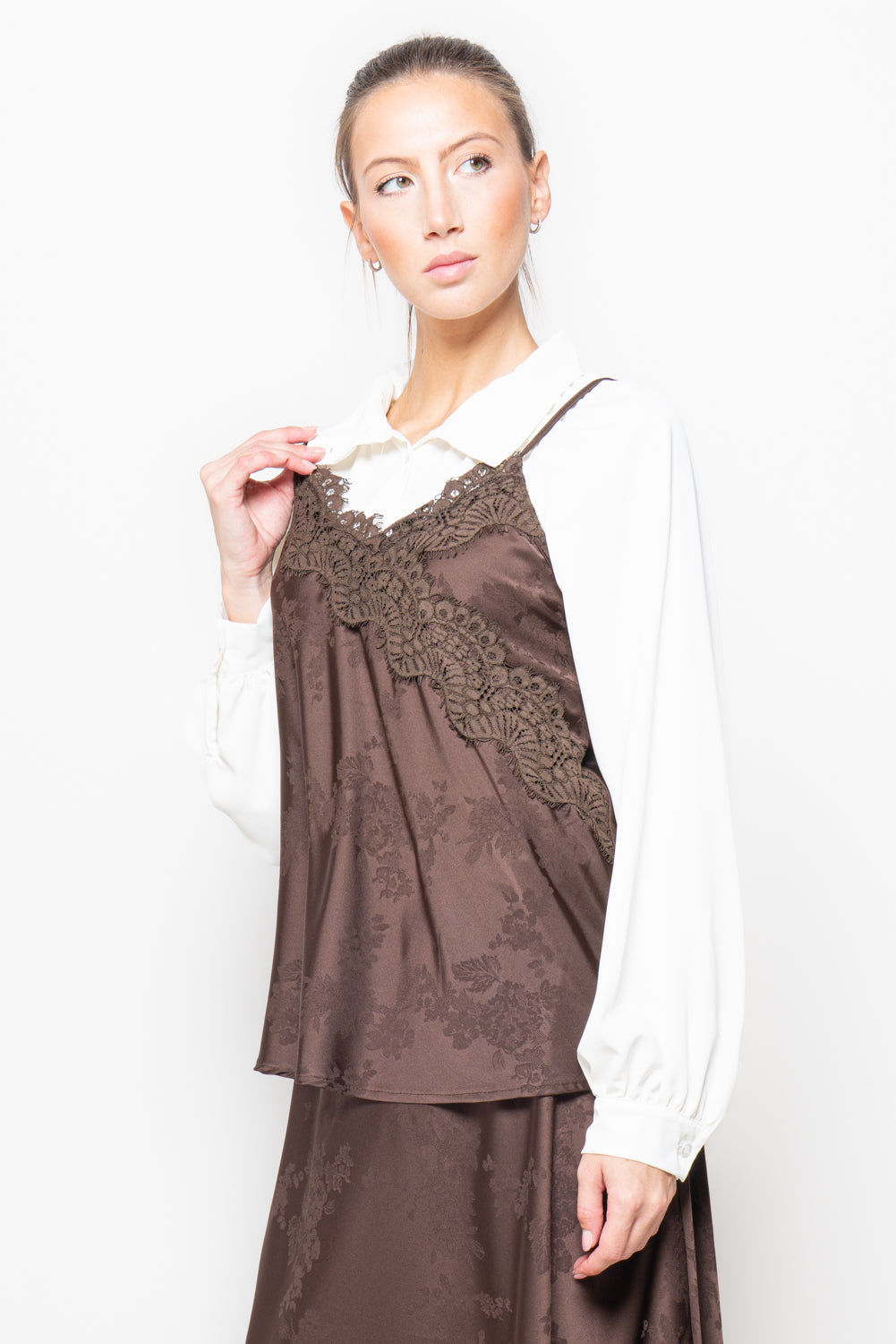 Top in satin con stampa floreale