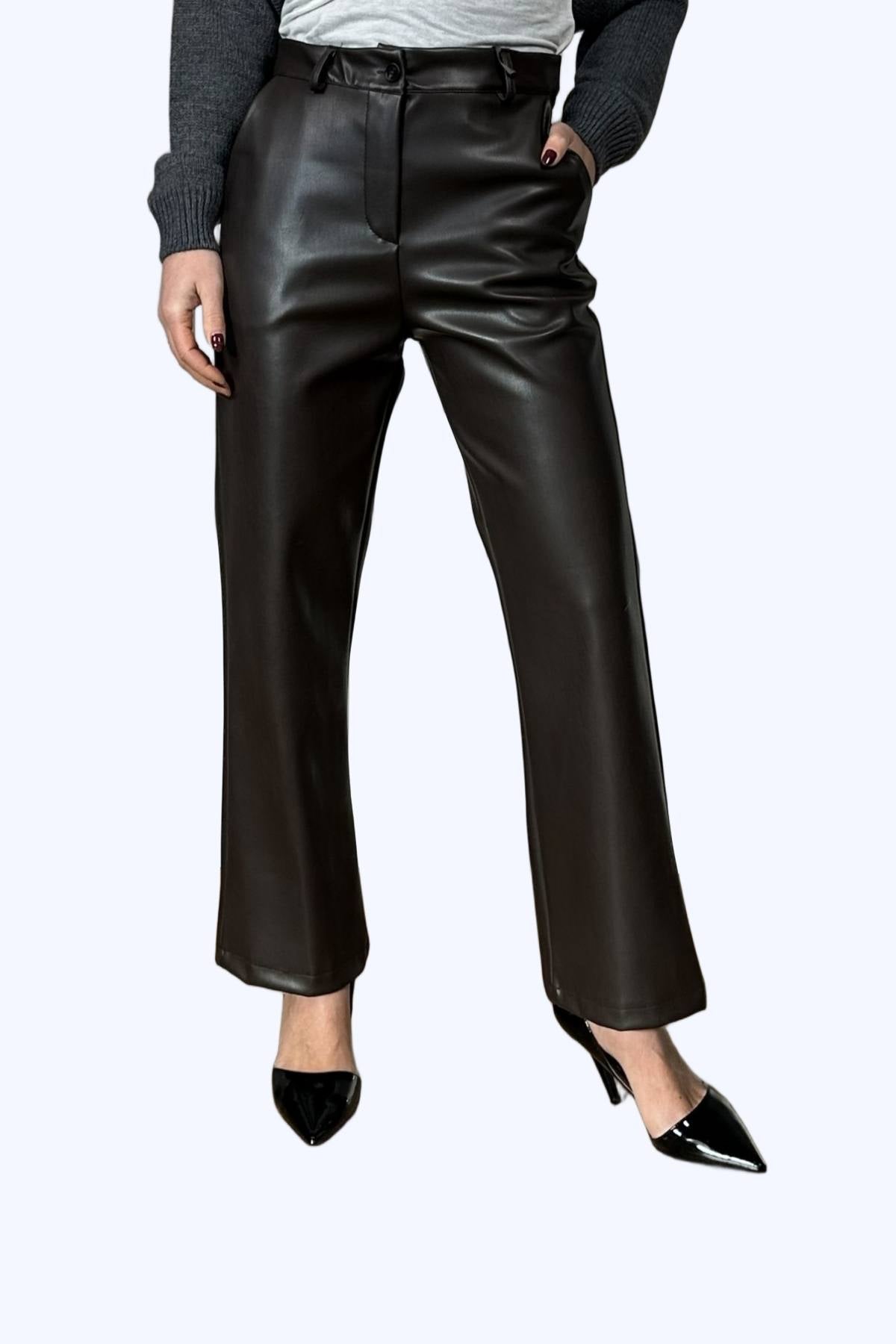 Pantaloni a trombetta similpelle