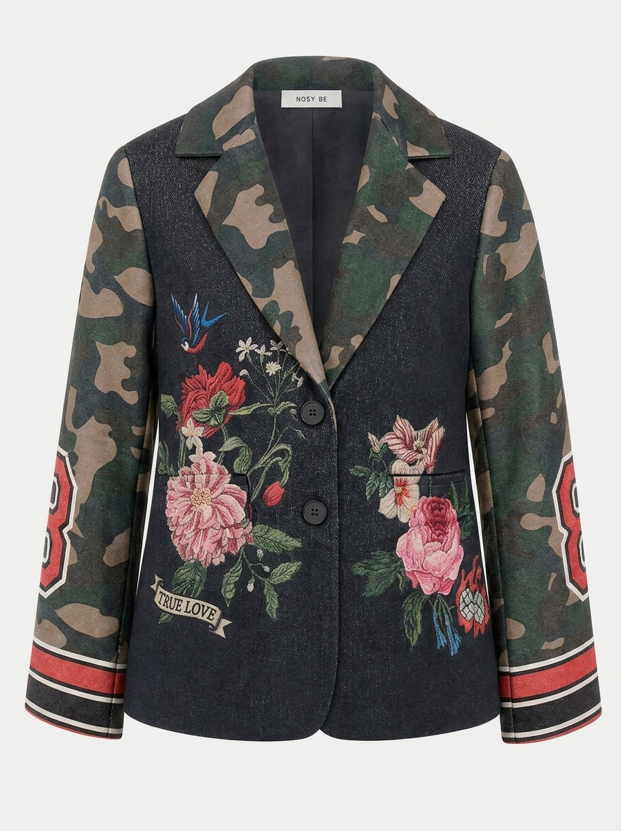Giacca fantasia patchwork a motivo stampato