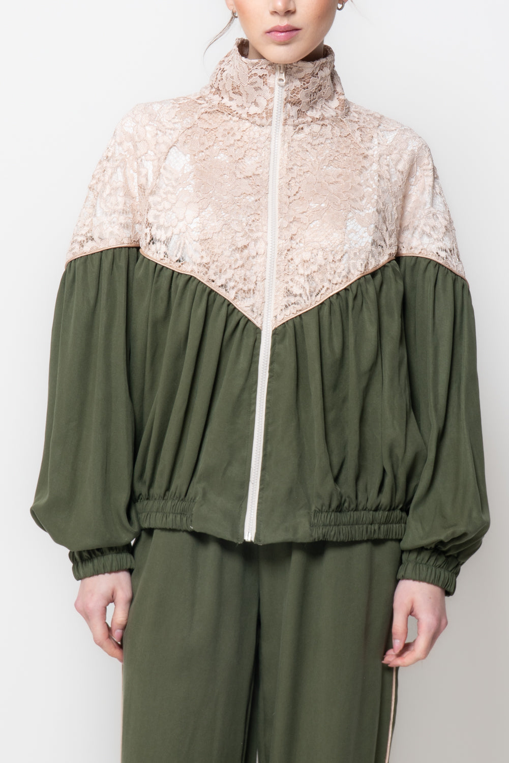 Bomber bicolore con pizzo