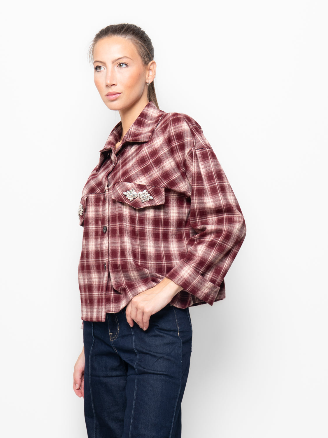 Camicia check con applicazioni di strass