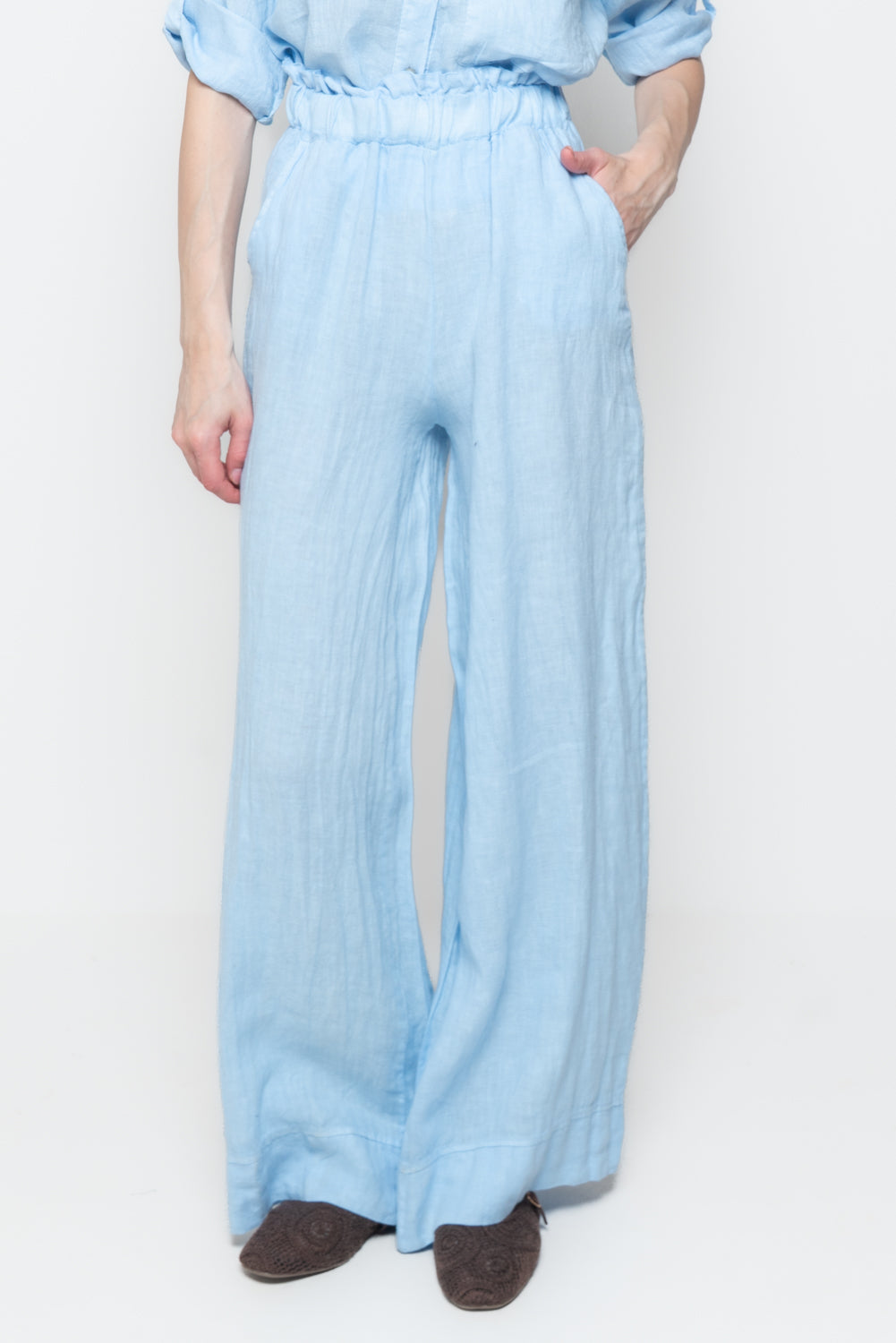 Pantaloni Palazzo in Lino con Pinces
