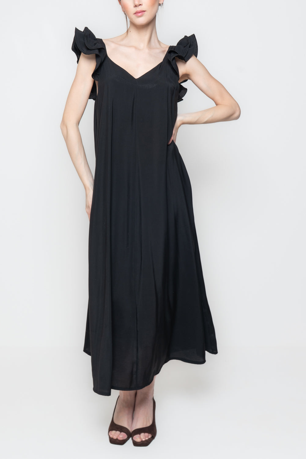 Abito Midi con Spalline a Balze
