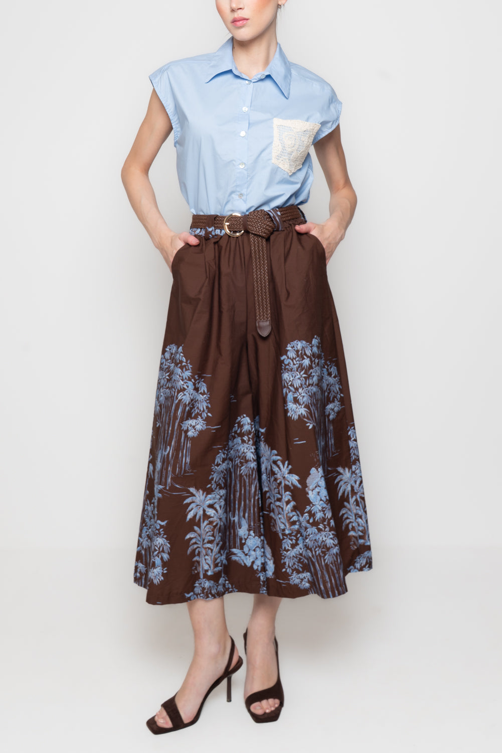 Gonna Pantalone con Stampa Tropicale