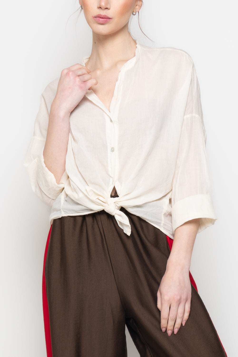 Camicia Oversize con Scollo alla coreana