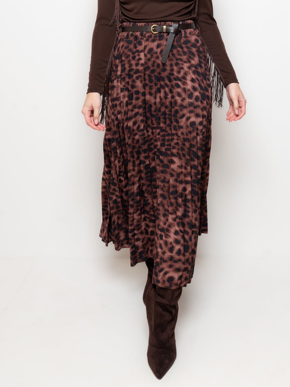 Gonna plissé animalier con cintura
