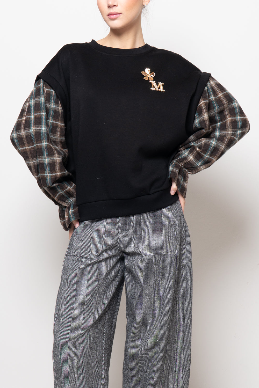 Felpa con manica a quadri