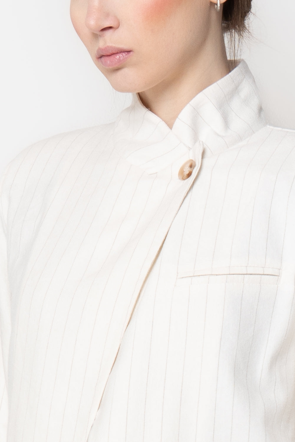 Blazer Gessato con Collo alla Coreana