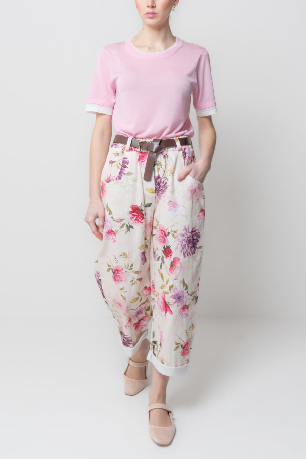 Pantalone Slouchy Floreale con Cintura