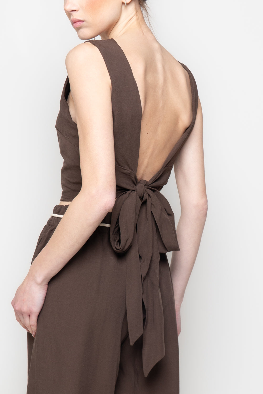 Top con Retro Scollo a V e Fiocco Regolabile