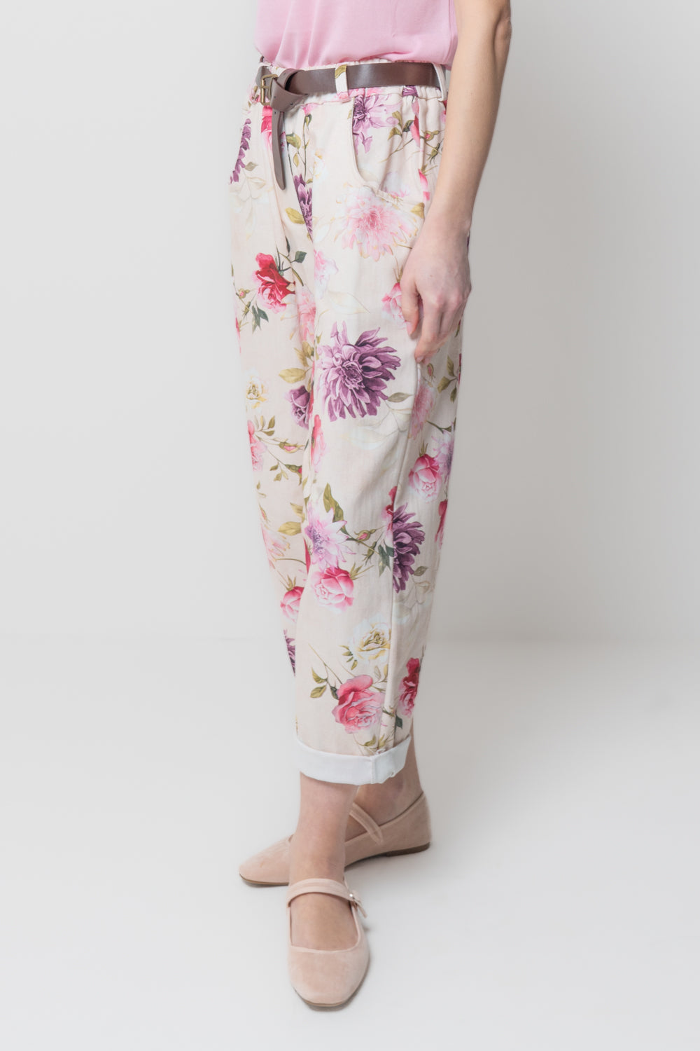 Pantalone Slouchy Floreale con Cintura