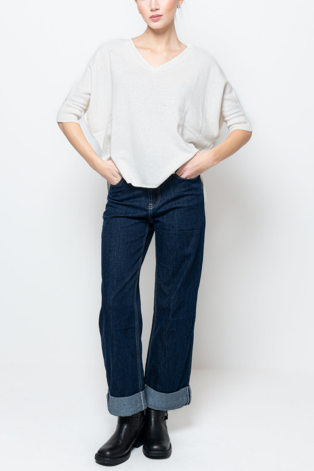 Maglia misto cashmere  manica corta scollo V