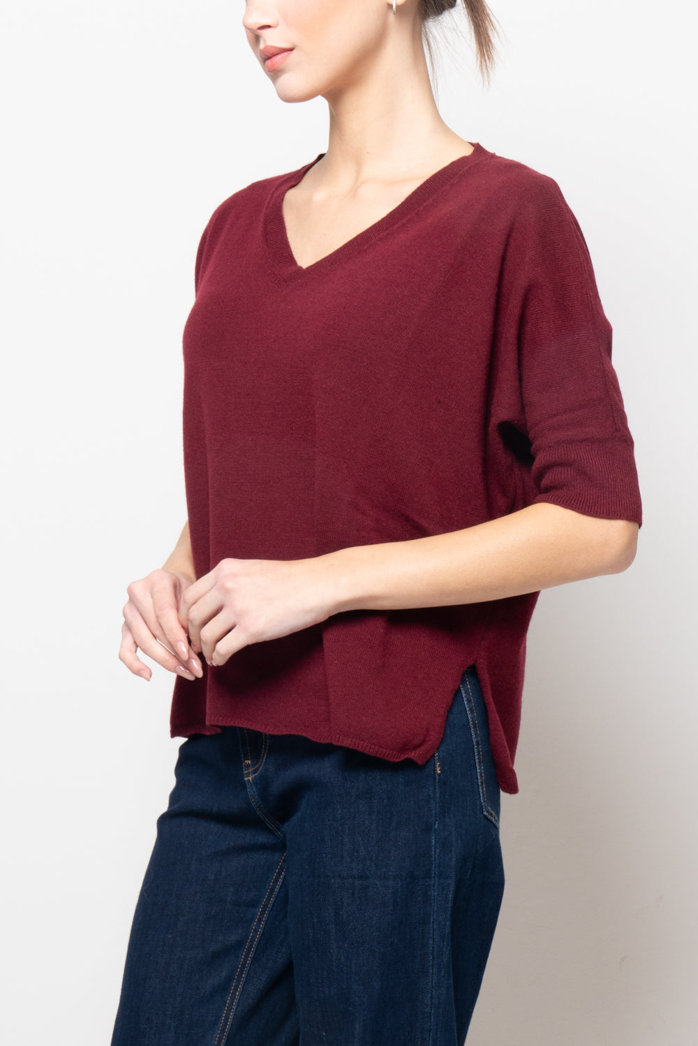 Maglia misto cashmere  manica corta scollo V