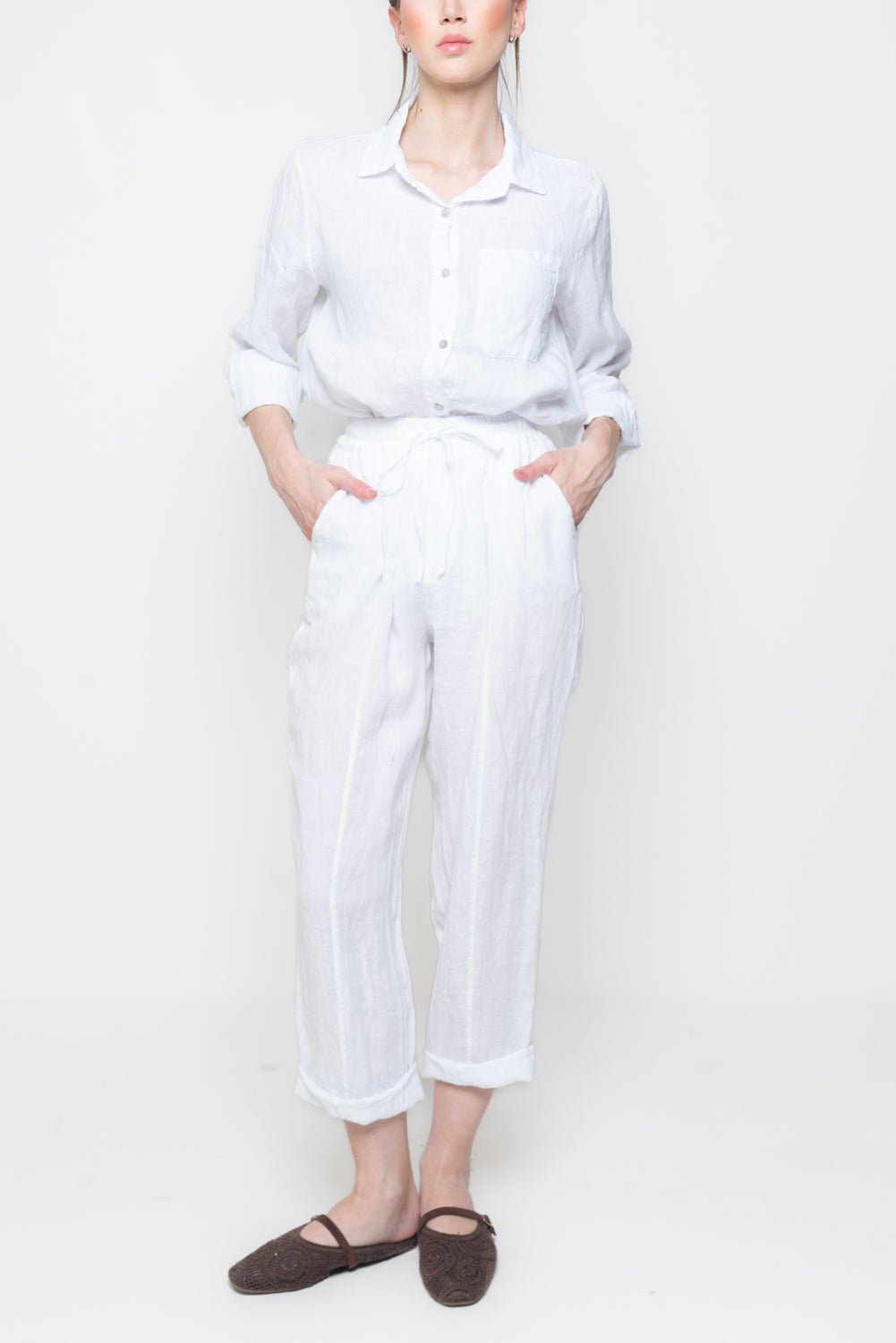 Pantaloni in Lino con Coulisse