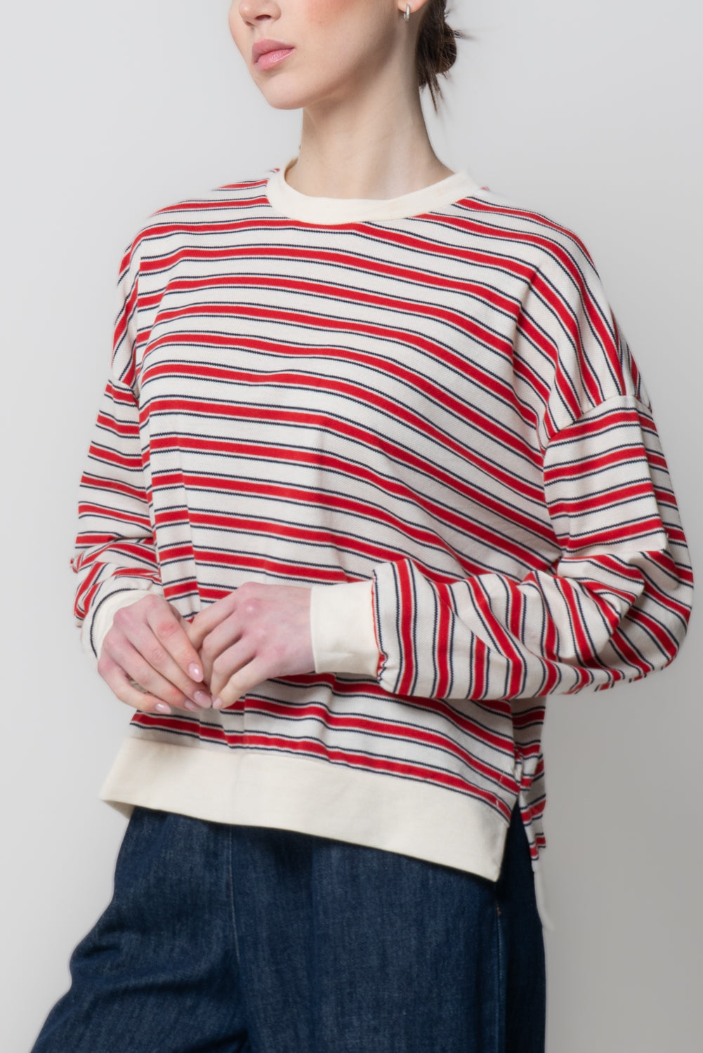 Felpa Girocollo Rigata con Texture