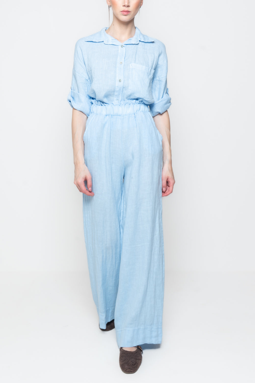 Pantaloni Palazzo in Lino con Pinces