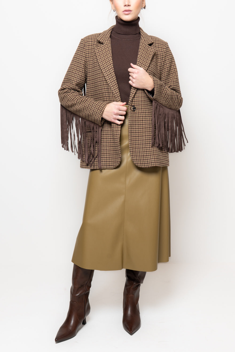 Giacca pied de poule con frange