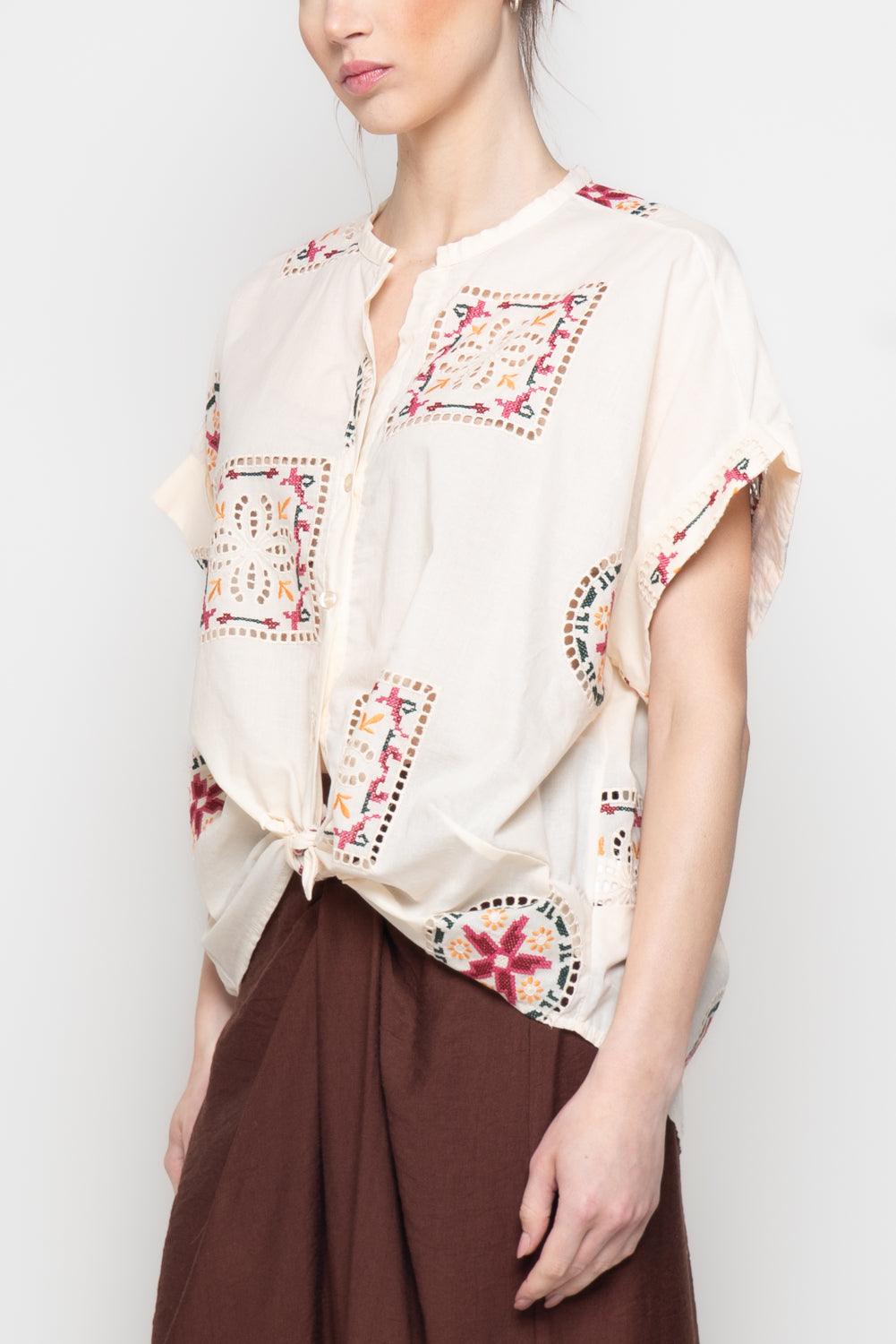 Camicia manica corta con ricami