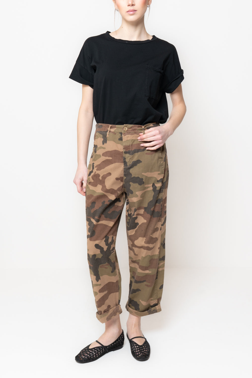 Pantaloni camouflage in cotone