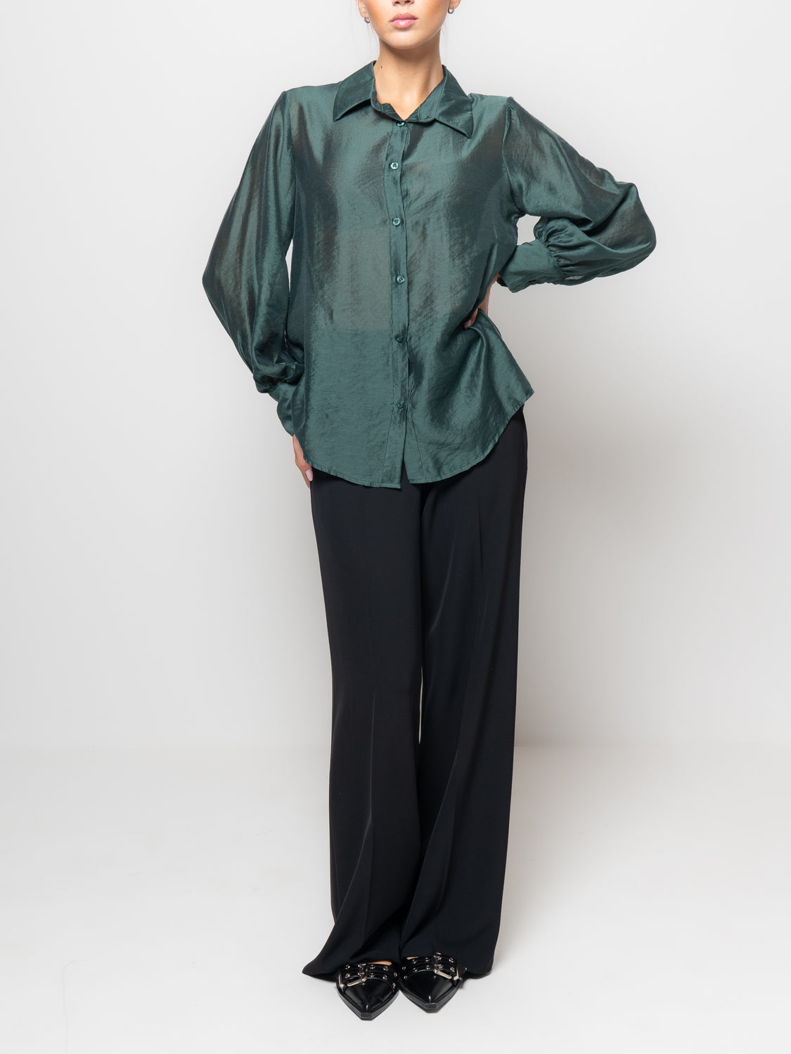 Camicia in tencel con manica volume