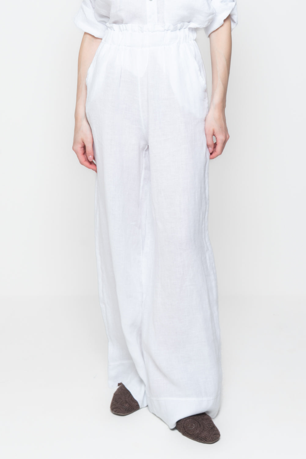 Pantaloni Palazzo in Lino con Pinces