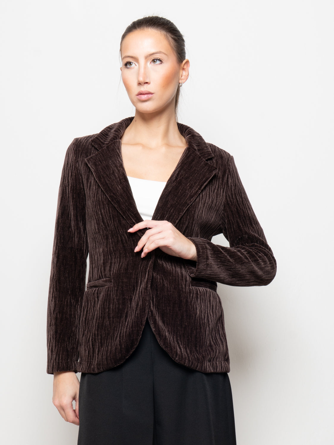 Blazer monopetto in velluto rigato
